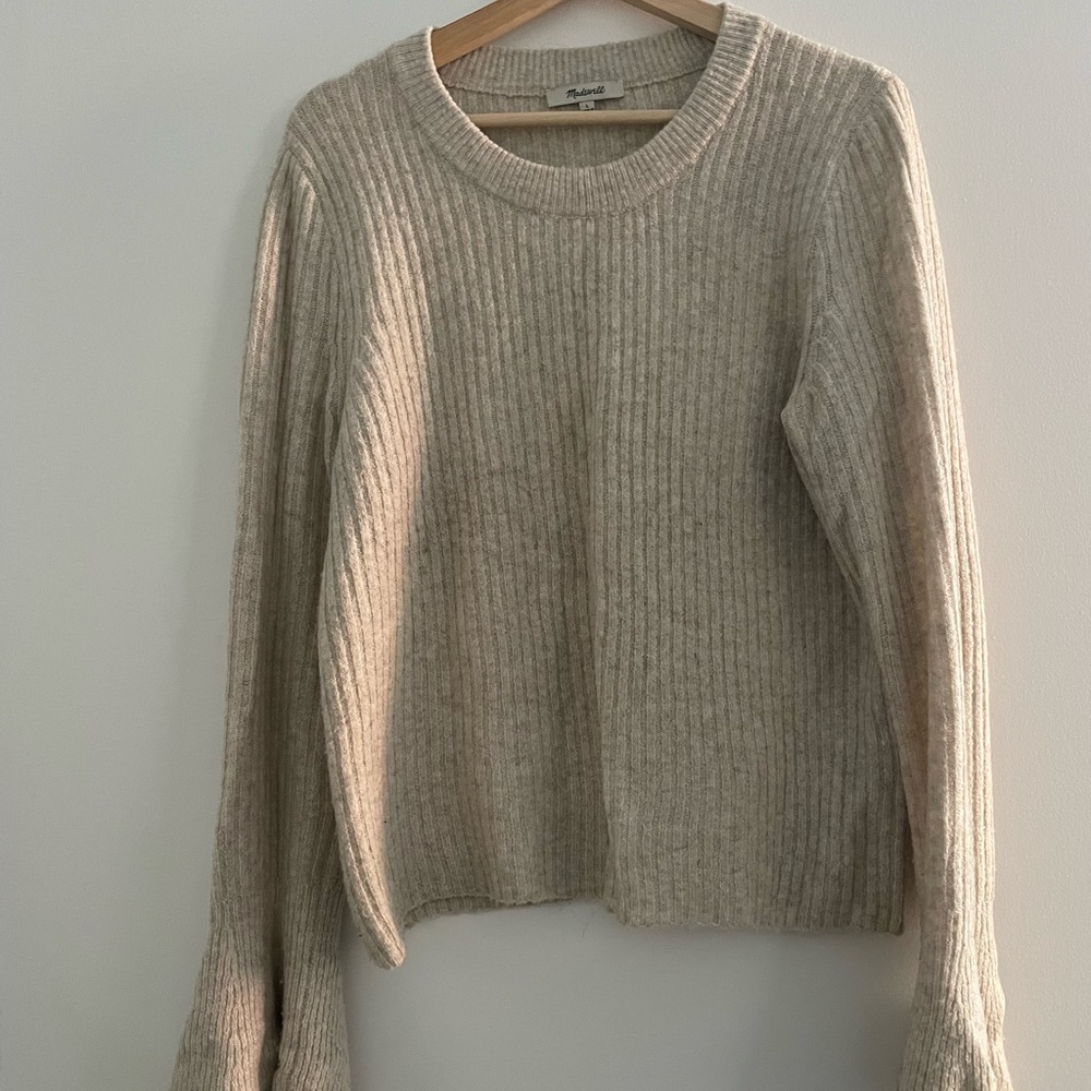 Madewell Cream Ribbed Crewneck Sweater